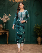 Tazaki Premium Modal Handwork Straight Kurti for Women | Premium Embroidered Ethnic Wear
