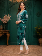 Tazaki Premium Modal Handwork Straight Kurti for Women | Premium Embroidered Ethnic Wear