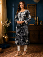 Tazaki Premium Modal Handwork Straight Kurti for Women | Premium Embroidered Ethnic Wear