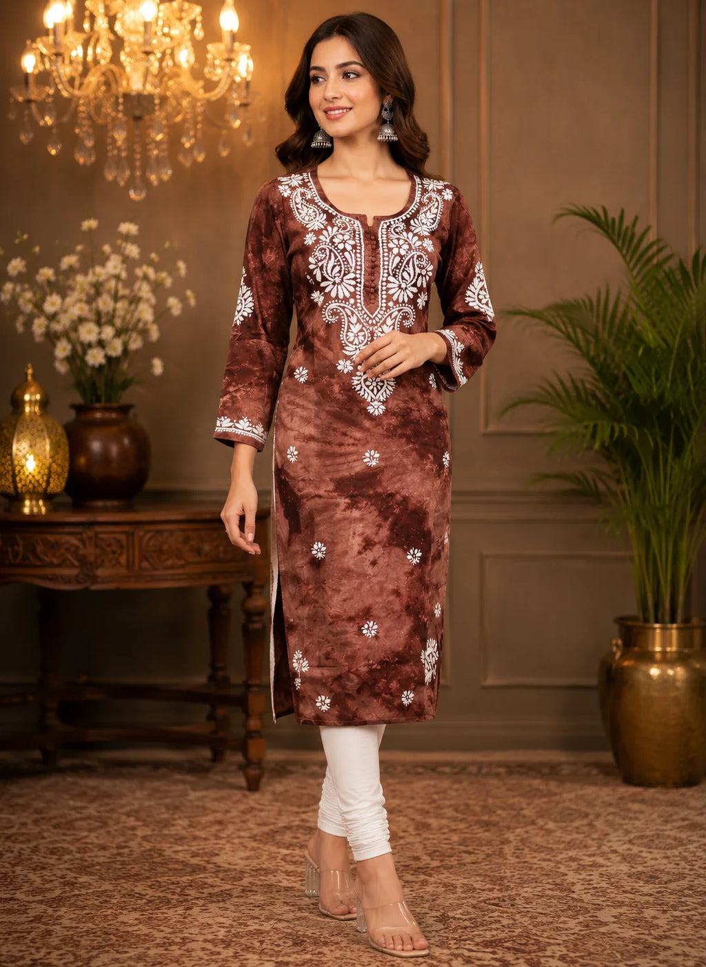 Tazaki Premium Modal Handwork Straight Kurti for Women | Premium Embroidered Ethnic Wear