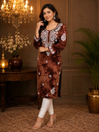 Tazaki Premium Modal Handwork Straight Kurti for Women | Premium Embroidered Ethnic Wear