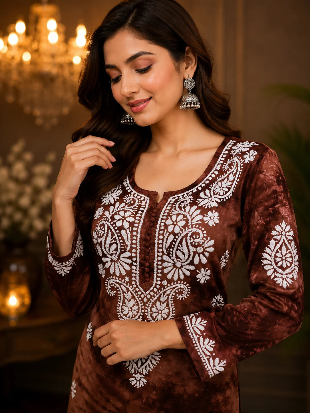 Tazaki Premium Modal Handwork Straight Kurti for Women | Premium Embroidered Ethnic Wear