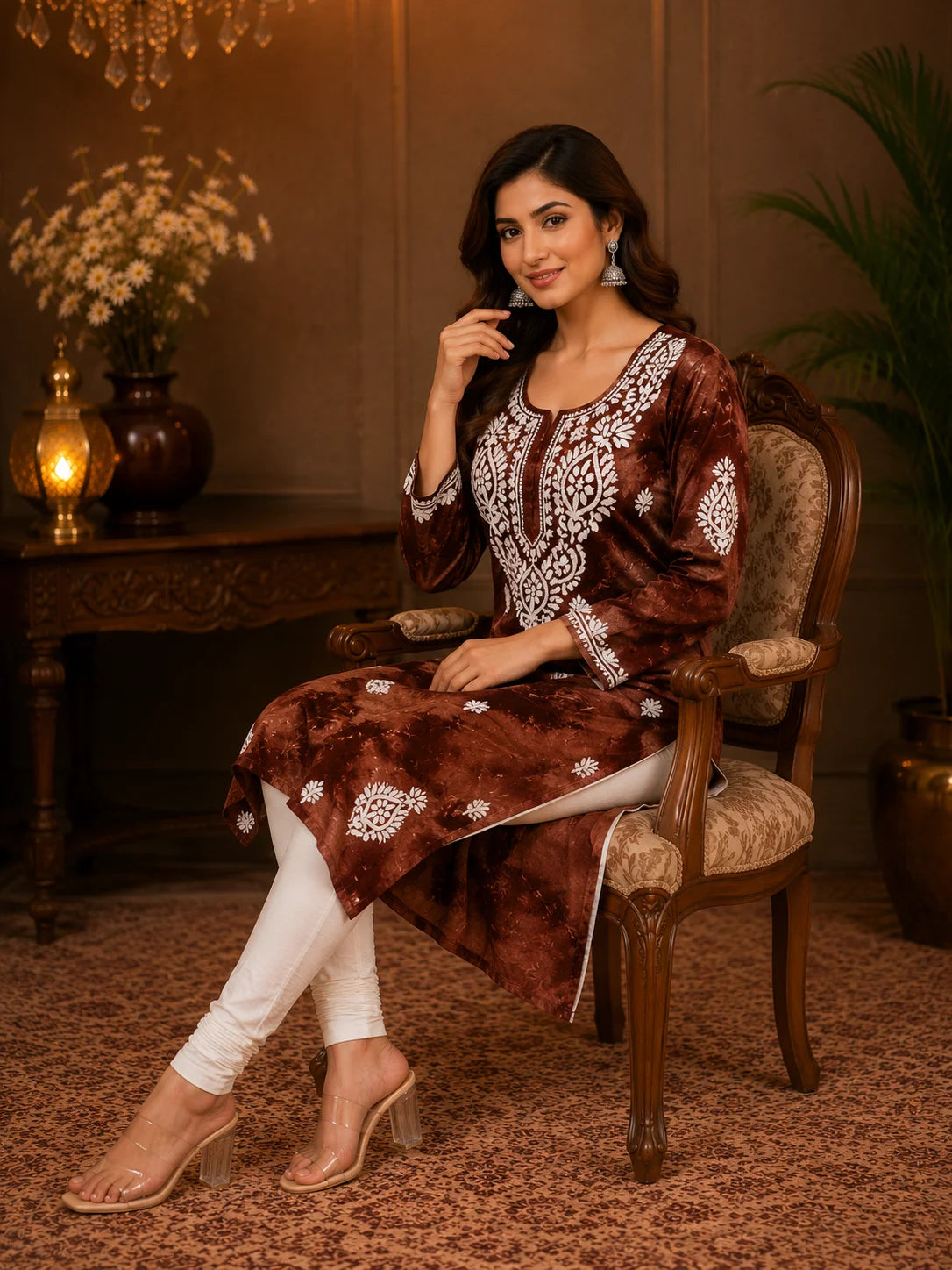 Tazaki Premium Modal Handwork Straight Kurti for Women | Premium Embroidered Ethnic Wear
