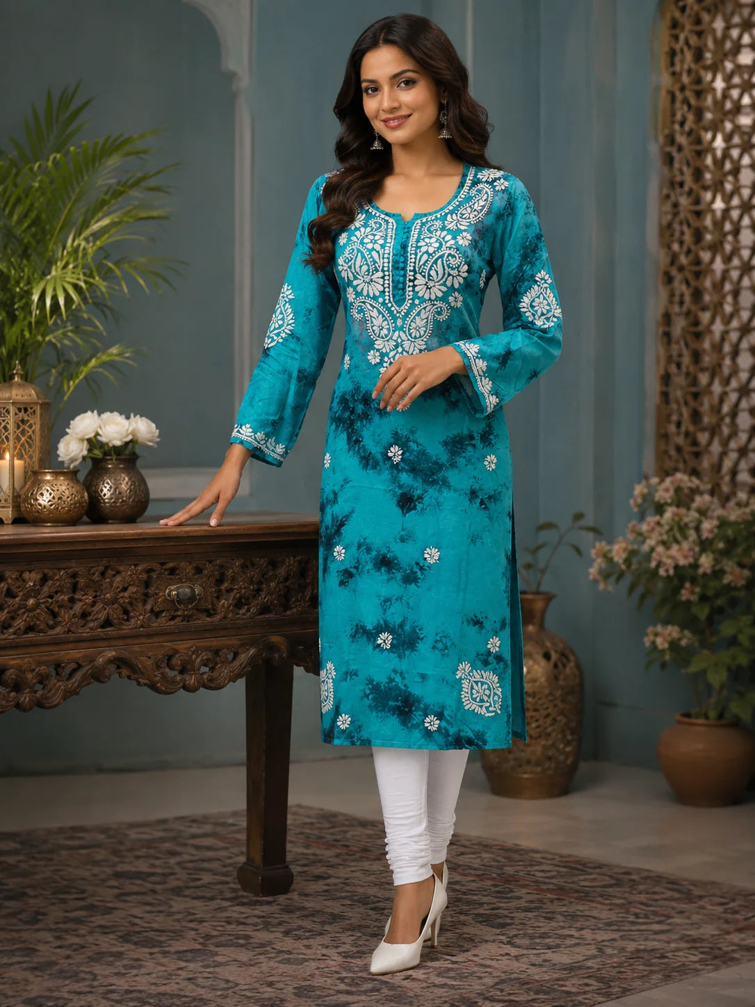Tazaki Premium Modal Handwork Straight Kurti for Women | Premium Embroidered Ethnic Wear