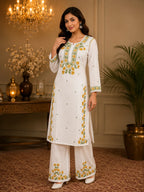 Premium Modal Handwork Kurti Palazzo Set for Women | Designer Multicolor Thread Work Kurti Palazzo Set