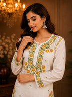 Premium Modal Handwork Kurti Palazzo Set for Women | Designer Multicolor Thread Work Kurti Palazzo Set