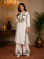 Premium Modal Handwork Kurti Palazzo Set for Women | Designer Multicolor Thread Work Kurti Palazzo Set