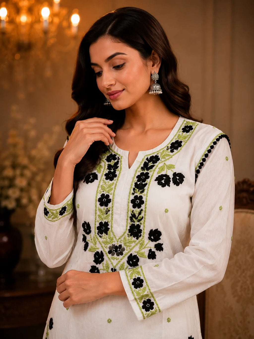 Premium Modal Handwork Kurti Palazzo Set for Women | Designer Multicolor Thread Work Kurti Palazzo Set
