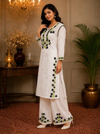 Premium Modal Handwork Kurti Palazzo Set for Women | Designer Multicolor Thread Work Kurti Palazzo Set