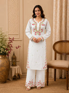 Premium Modal Handwork Kurti Palazzo Set for Women | Designer Multicolor Thread Work Kurti Palazzo Set