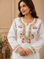 Premium Modal Handwork Kurti Palazzo Set for Women | Designer Multicolor Thread Work Kurti Palazzo Set