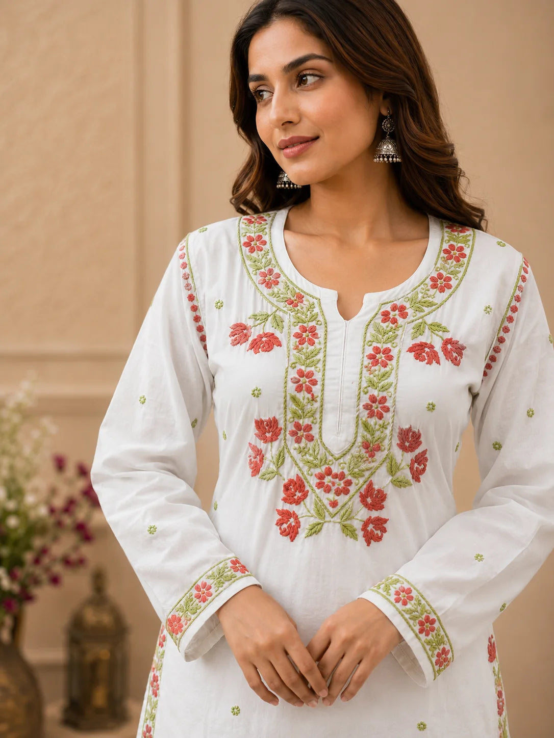 Premium Modal Handwork Kurti Palazzo Set for Women | Designer Multicolor Thread Work Kurti Palazzo Set