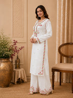 Premium Modal Handwork Kurti Palazzo Set for Women | Designer Multicolor Thread Work Kurti Palazzo Set