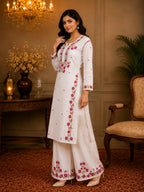 Premium Modal Handwork Kurti Palazzo Set for Women | Designer Multicolor Thread Work Kurti Palazzo Set
