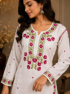 Premium Modal Handwork Kurti Palazzo Set for Women | Designer Multicolor Thread Work Kurti Palazzo Set