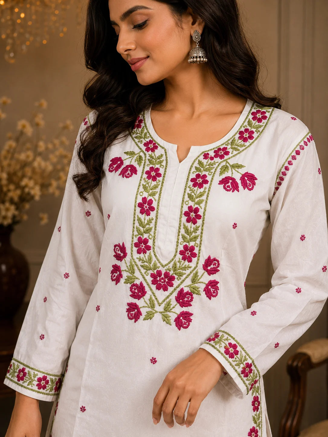 Premium Modal Handwork Kurti Palazzo Set for Women | Designer Multicolor Thread Work Kurti Palazzo Set
