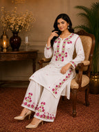 Premium Modal Handwork Kurti Palazzo Set for Women | Designer Multicolor Thread Work Kurti Palazzo Set