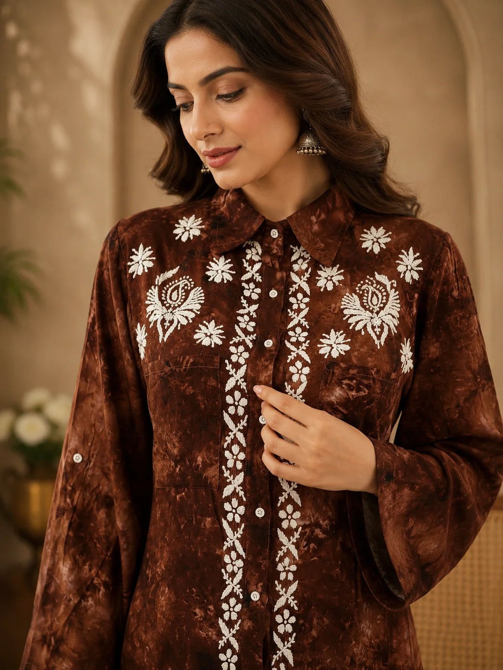 Premium Modal Handwork Front Open Kurti for Women | Designer Embroidered Long Kurti