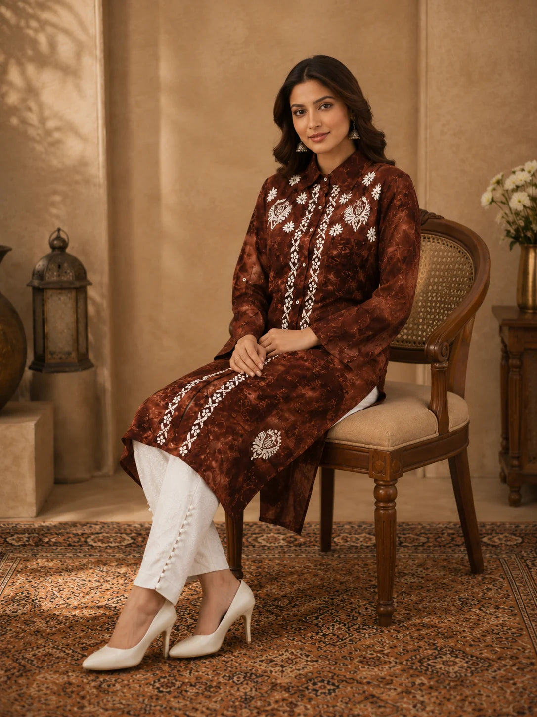 Premium Modal Handwork Front Open Kurti for Women | Designer Embroidered Long Kurti
