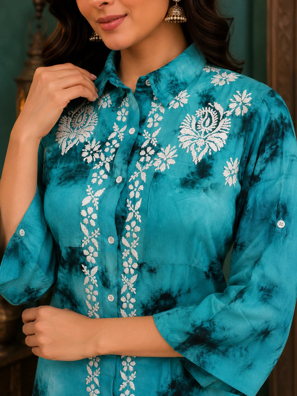 Premium Modal Handwork Front Open Kurti for Women | Designer Embroidered Long Kurti