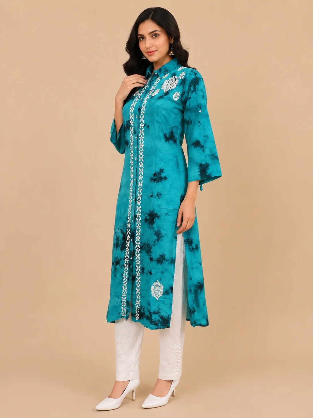 Premium Modal Handwork Front Open Kurti for Women | Designer Embroidered Long Kurti