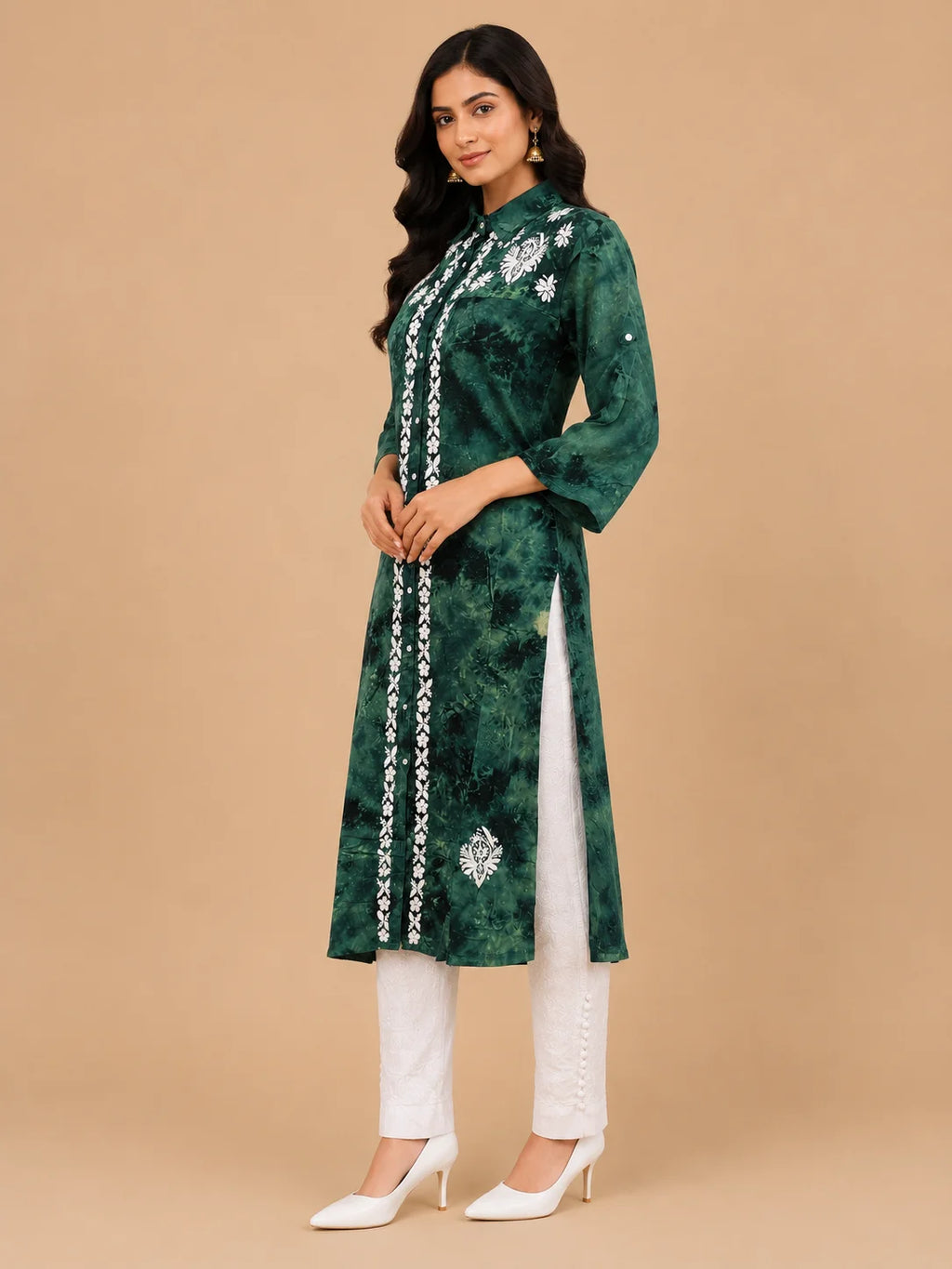 Premium Modal Handwork Front Open Kurti for Women | Designer Embroidered Long Kurti