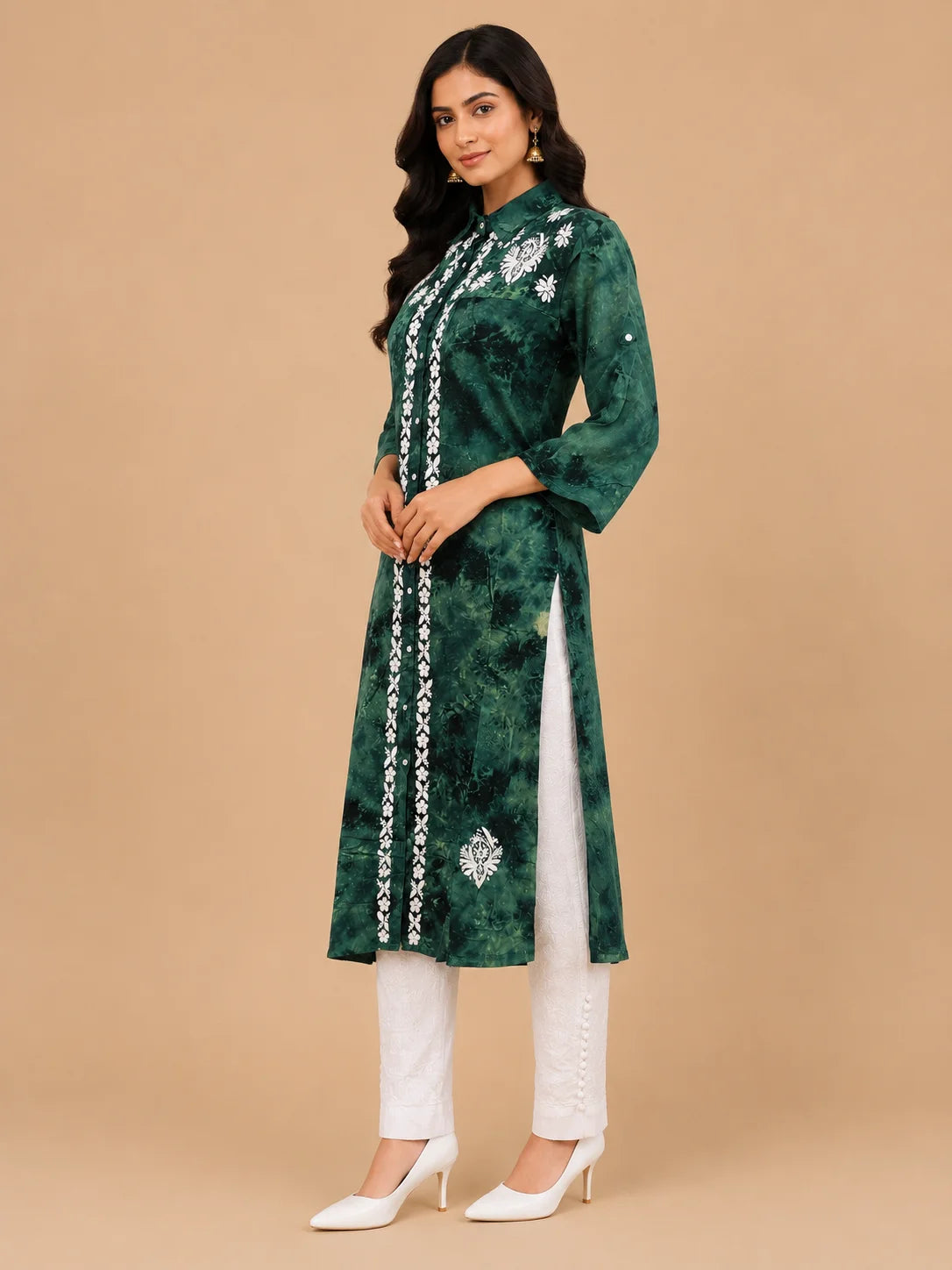 Premium Modal Handwork Front Open Kurti for Women | Designer Embroidered Long Kurti