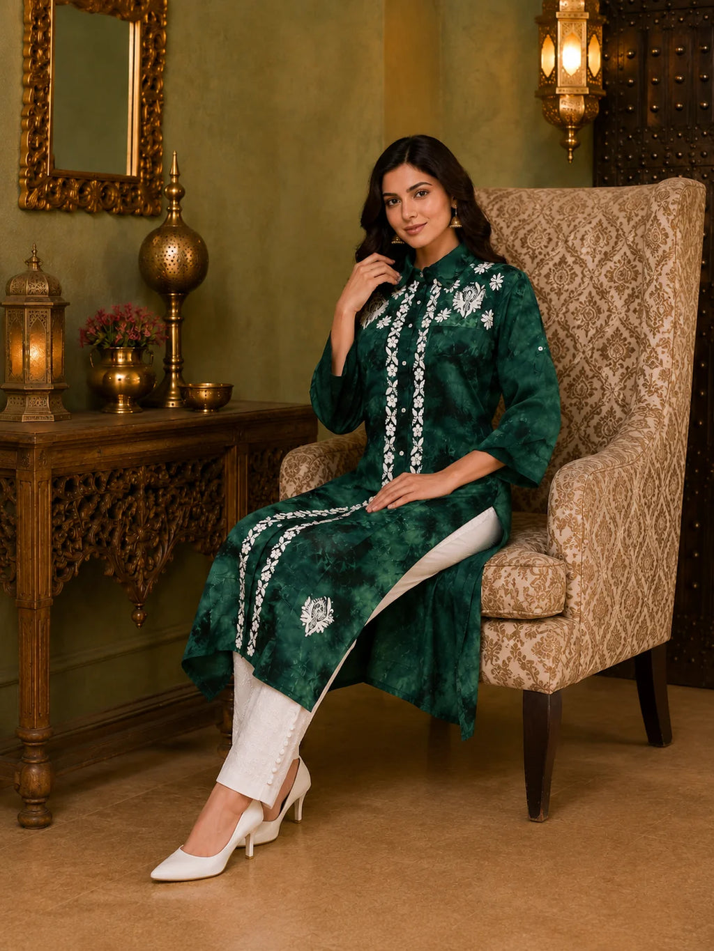 Premium Modal Handwork Front Open Kurti for Women | Designer Embroidered Long Kurti