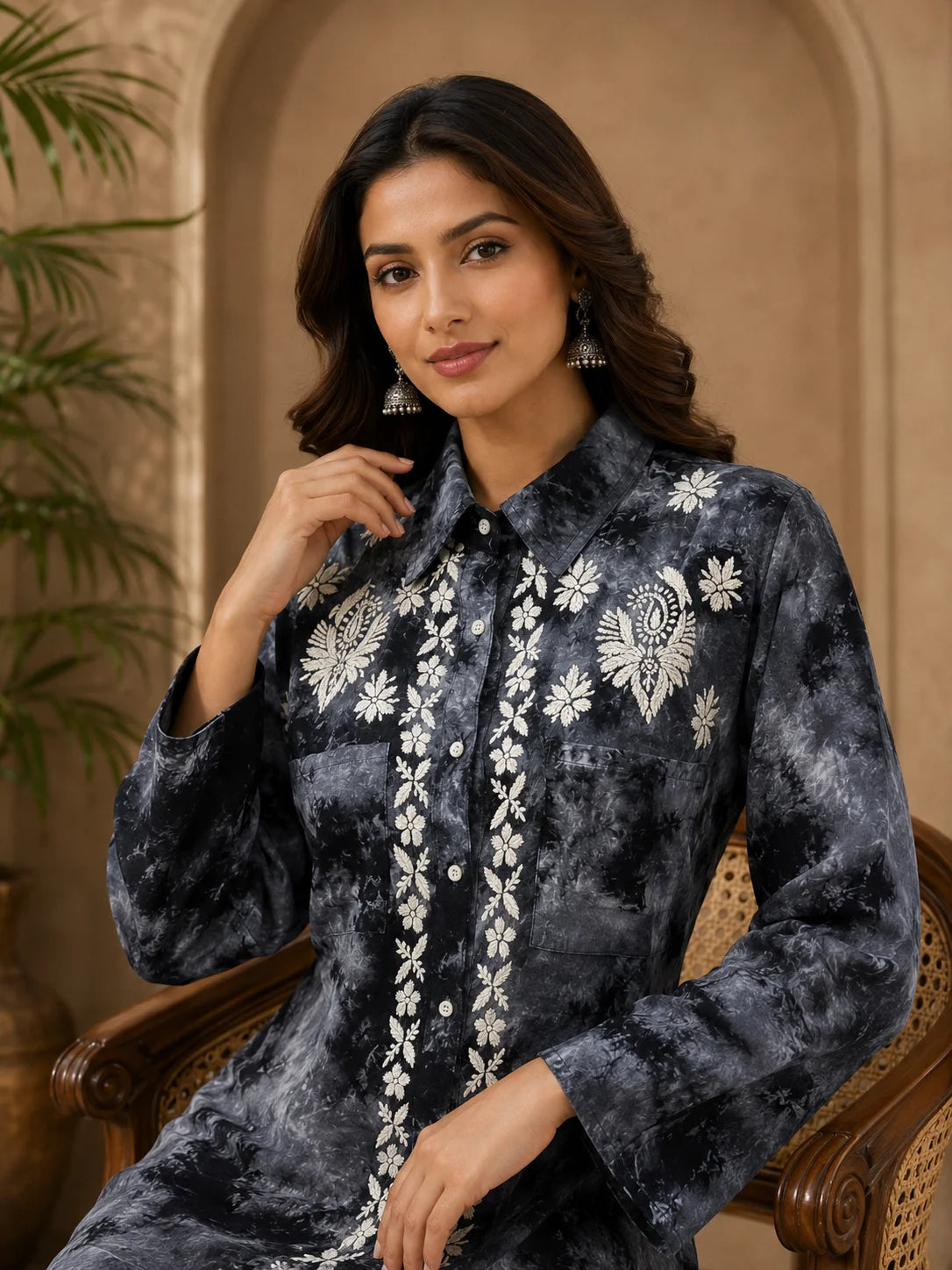 Premium Modal Handwork Front Open Kurti for Women | Designer Embroidered Long Kurti