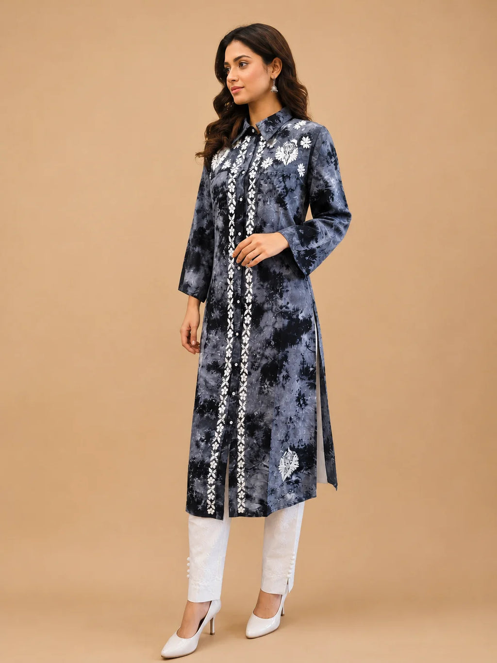Premium Modal Handwork Front Open Kurti for Women | Designer Embroidered Long Kurti
