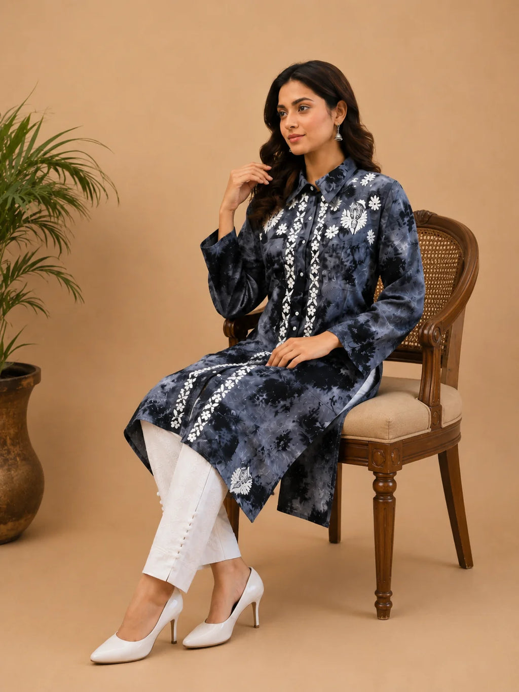 Premium Modal Handwork Front Open Kurti for Women | Designer Embroidered Long Kurti