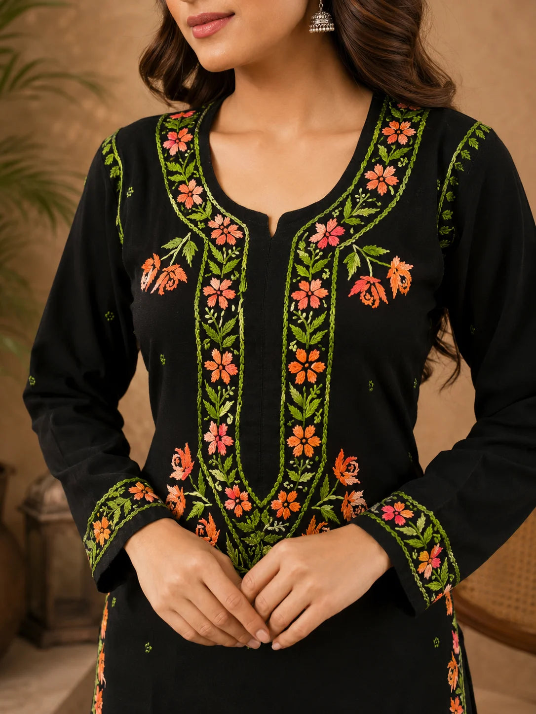 Premium Modal Handwork Kurti Palazzo Set for Women | Designer Multicolor Thread Work Kurti Palazzo Set