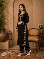 Premium Modal Handwork Kurti Palazzo Set for Women | Designer Multicolor Thread Work Kurti Palazzo Set