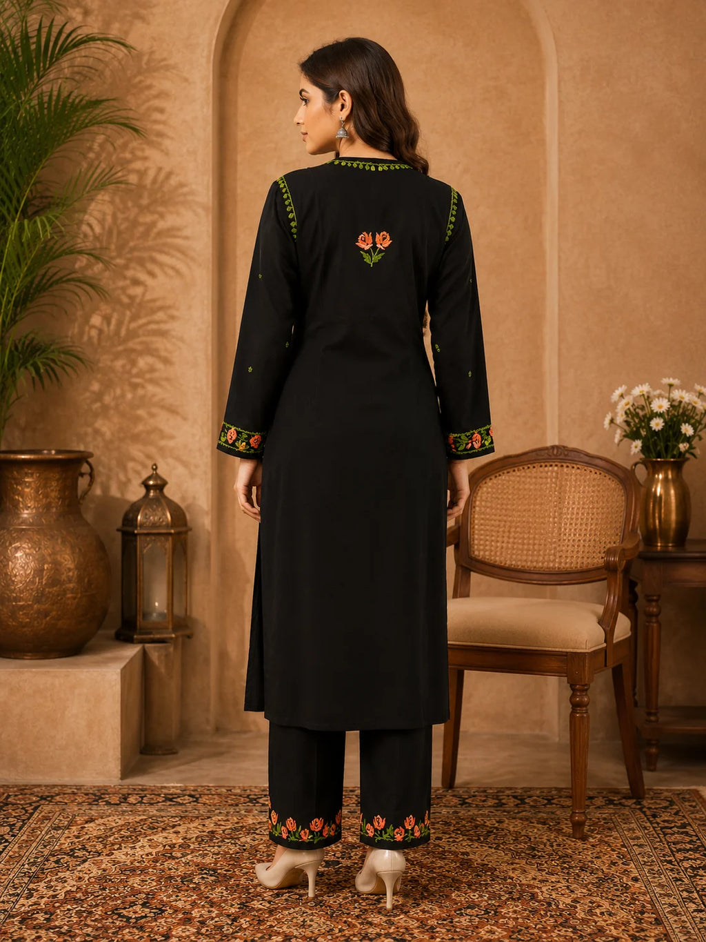Premium Modal Handwork Kurti Palazzo Set for Women | Designer Multicolor Thread Work Kurti Palazzo Set