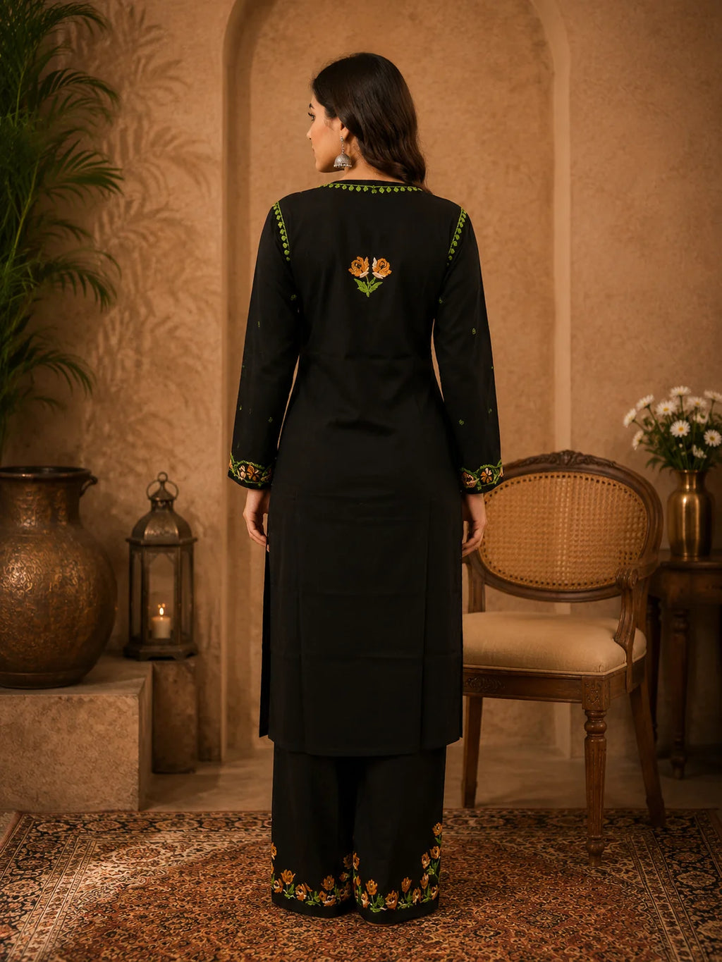 Premium Modal Handwork Kurti Palazzo Set for Women | Designer Multicolor Thread Work Kurti Palazzo Set