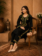 Premium Modal Handwork Kurti Palazzo Set for Women | Designer Multicolor Thread Work Kurti Palazzo Set