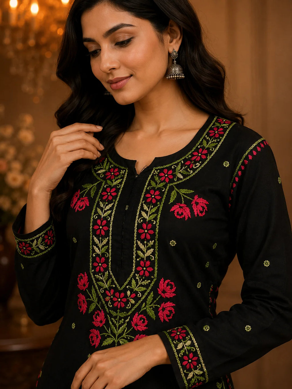 Premium Modal Handwork Kurti Palazzo Set for Women | Designer Multicolor Thread Work Kurti Palazzo Set