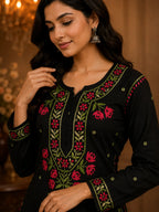 Premium Modal Handwork Kurti Palazzo Set for Women | Designer Multicolor Thread Work Kurti Palazzo Set