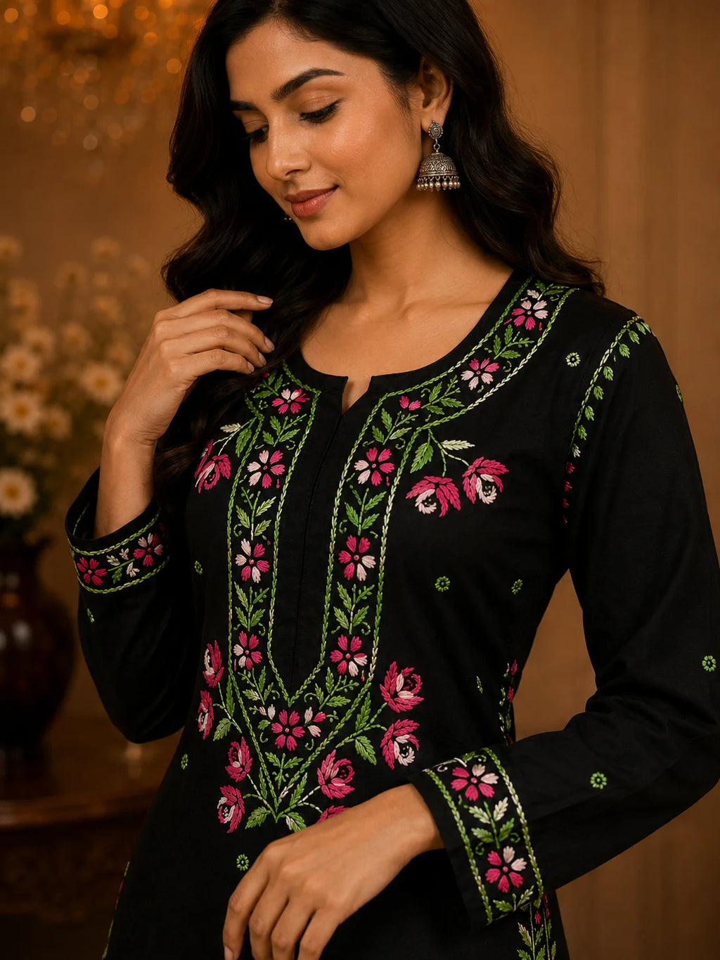 Premium Modal Handwork Kurti Palazzo Set for Women | Designer Multicolor Thread Work Kurti Palazzo Set
