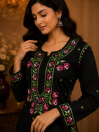 Premium Modal Handwork Kurti Palazzo Set for Women | Designer Multicolor Thread Work Kurti Palazzo Set