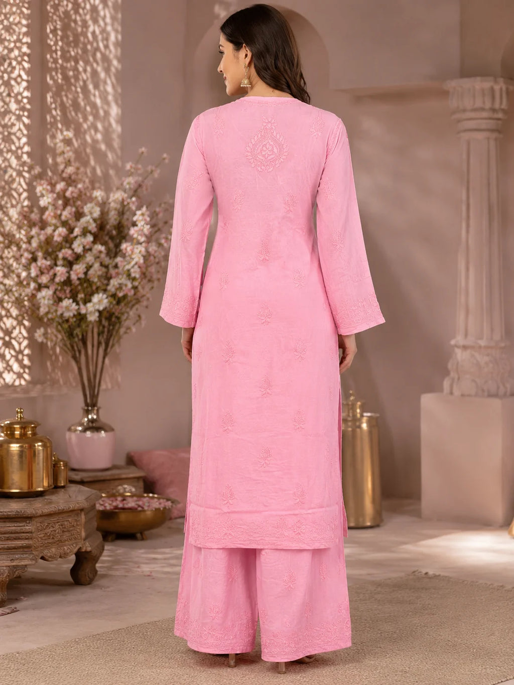 Luxury Muslin Chikankari Kurta Palazzo Dupatta Set for Women | Premium Hand Embroidered Ethnic Wear