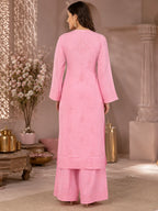 Luxury Muslin Chikankari Kurta Palazzo Dupatta Set for Women | Premium Hand Embroidered Ethnic Wear