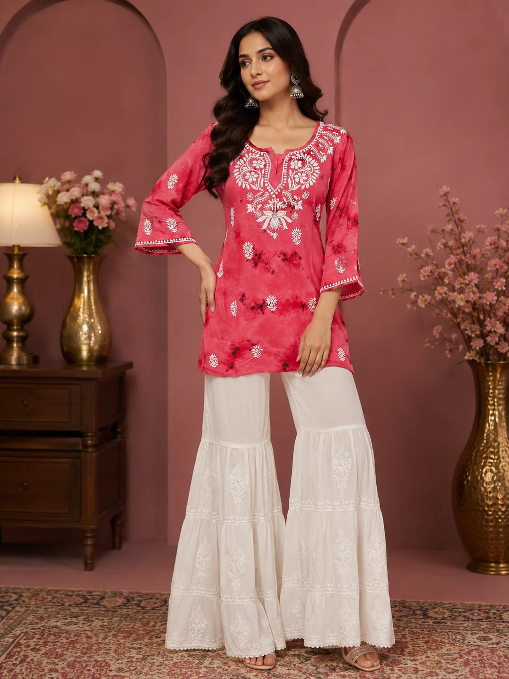 Premium Modal Handwork Printed Short Top with Sharara Set for Women | Designer Ethnic Co-Ord Set