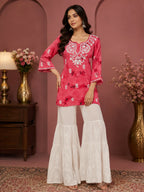 Premium Modal Handwork Printed Short Top with Sharara Set for Women | Designer Ethnic Co-Ord Set