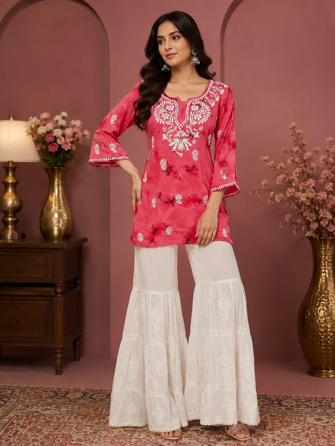 Premium Modal Handwork Printed Short Top with Sharara Set for Women | Designer Ethnic Co-Ord Set