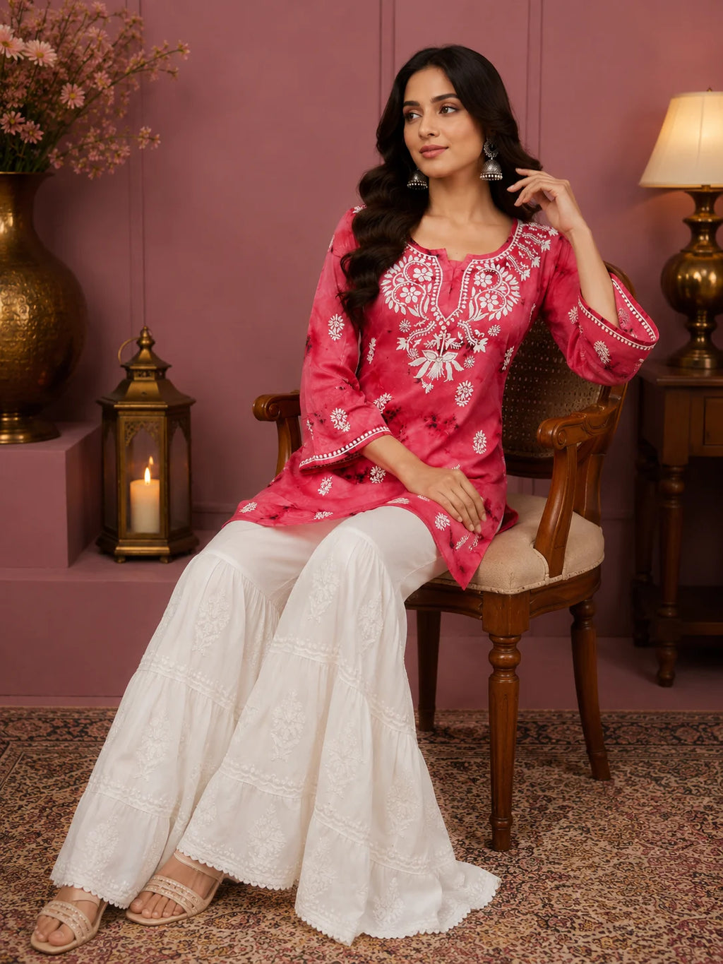 Premium Modal Handwork Printed Short Top with Sharara Set for Women | Designer Ethnic Co-Ord Set