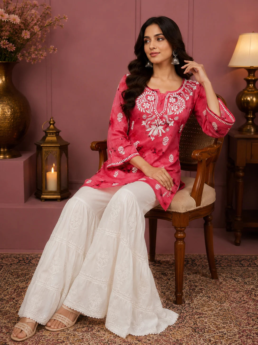 Premium Modal Handwork Printed Short Top with Sharara Set for Women | Designer Ethnic Co-Ord Set