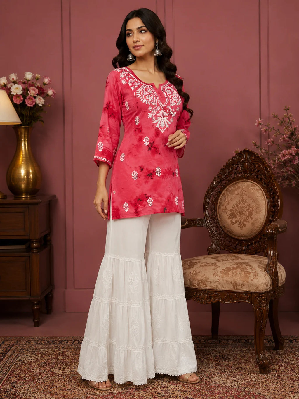 Premium Modal Handwork Printed Short Top with Sharara Set for Women | Designer Ethnic Co-Ord Set