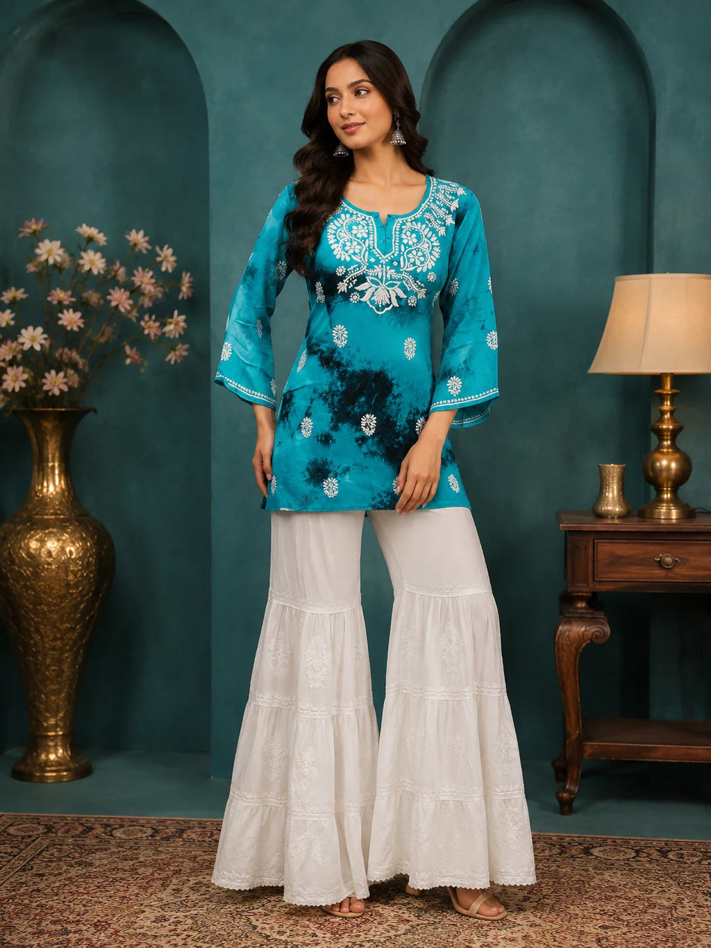 Premium Modal Handwork Printed Short Top with Sharara Set for Women | Designer Ethnic Co-Ord Set