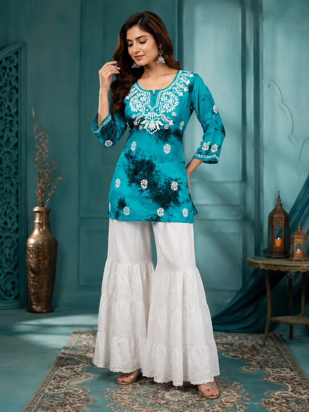 Premium Modal Handwork Printed Short Top with Sharara Set for Women | Designer Ethnic Co-Ord Set